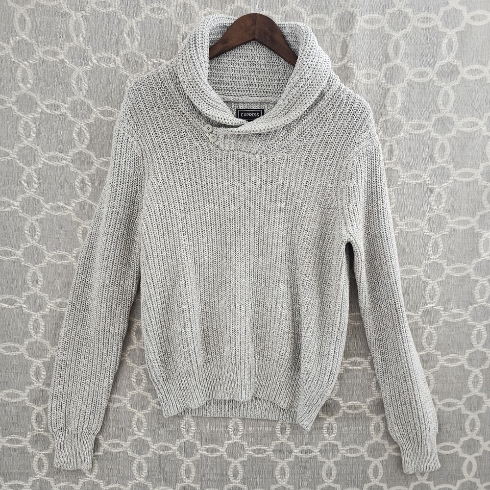 Express Shawl Knit Sweater Men's Cotton Blend Pullover Pullover Gray.